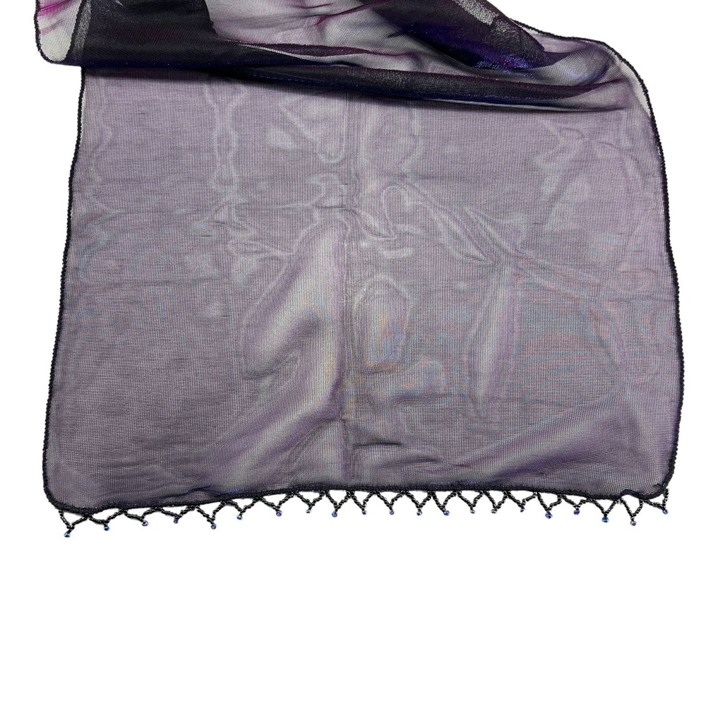 Chicos Purple Metallic Beaded Trim Shawl Wrap 14 x 64" Iridescent Pink and Blue - Picture 4 of 8